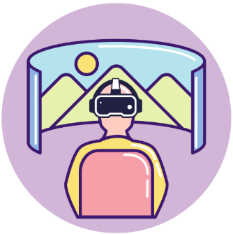 Person wearing a VR headset in an interactive virtual environment